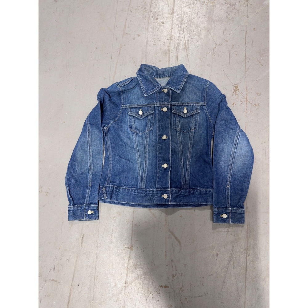 Classic Medium Wash Denim Trucker Jacket Button Front Blue Jean Coat - Picture 2 of 8